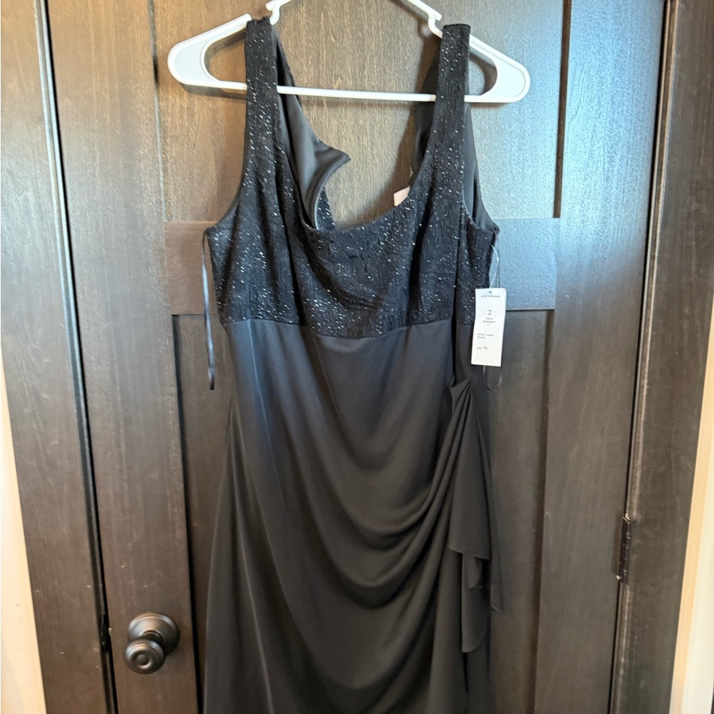 Alex Evenings Black Asymmetrical Dress with Sparkling Bodice